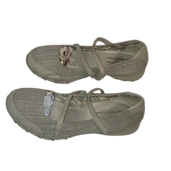 Skechers Relaxed Fit Mary Jane‎ Shoes 9 Beige Fabric Comfort Sole beach walkng - Picture 9 of 9
